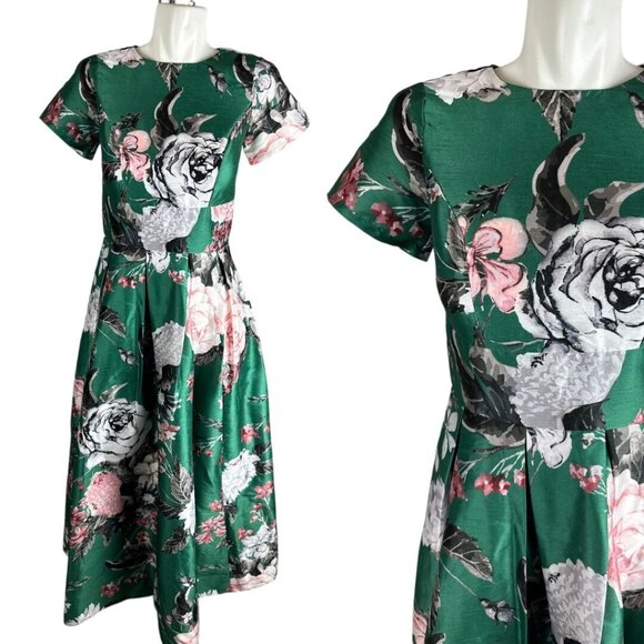 Eshakti Rose Bouquet Print Dupioni Banded Empire Maxi Dress Size XS/S Womens - Picture 1 of 6